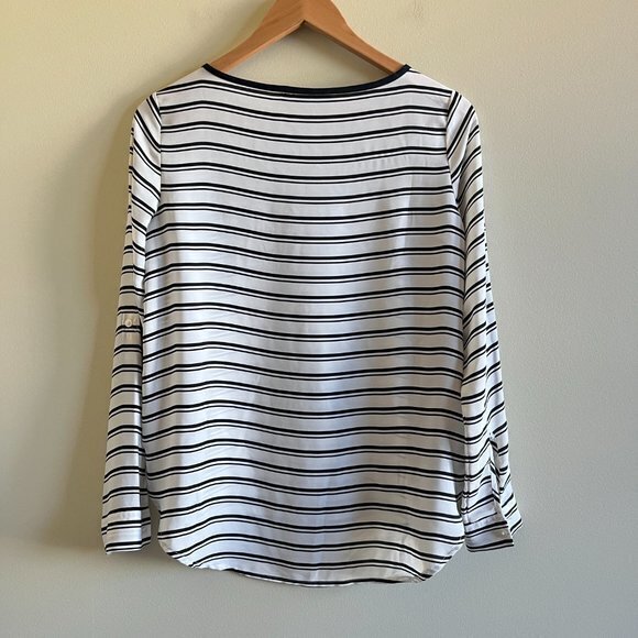 LOFT ANN TAYLOR STRIPED LONG SLEEVE SHEER TOP POCKET WOMENS SIZE S PETITE - Picture 5 of 5